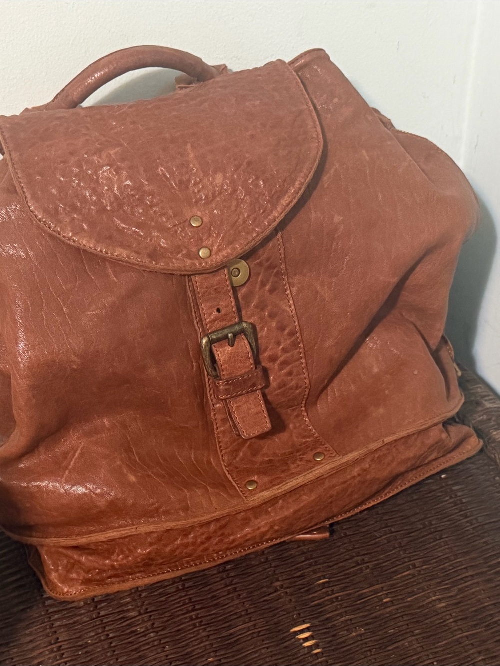 Will Leather Goods Briwn Leather Flap-Top Backpack